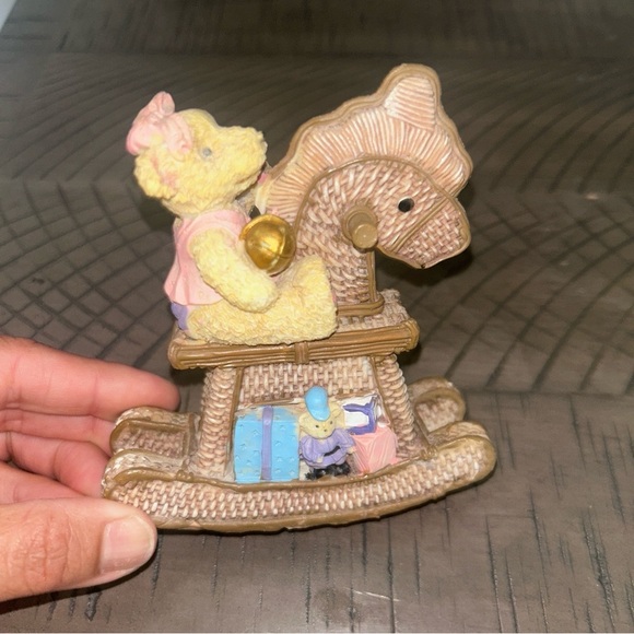 Wicker Rocking Horse with Bear Figurine - Tan and Yellow - Picture 3 of 4